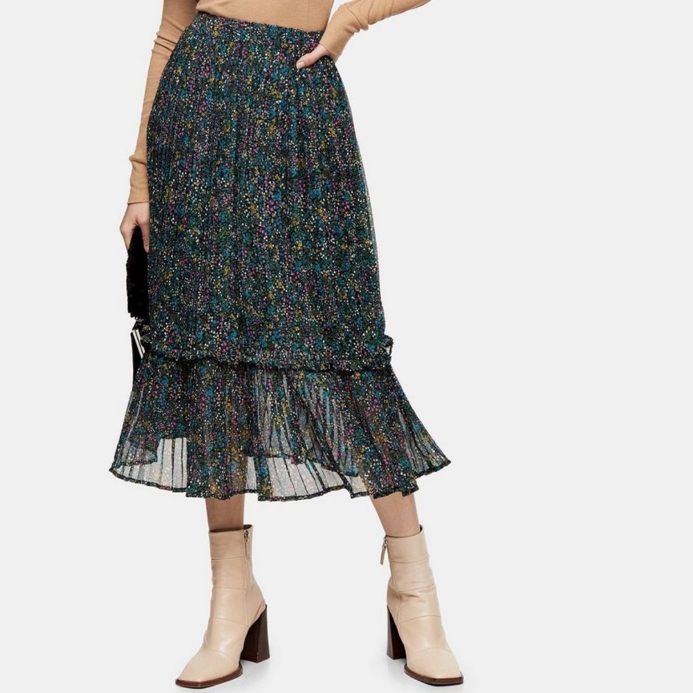 Topshop Black Floral Midi Skirt